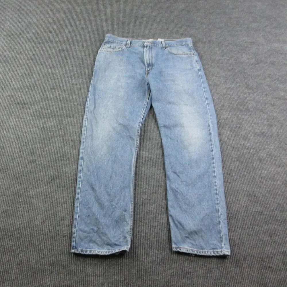 Levi's 505 Jeans Mens 36W 32L Blue Regular Fit Light Wash Distressed Hem 36x31*